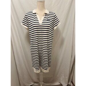 Bench Women Navy White Striped Polo Collar Short Sleeve Shirt Dress Size L